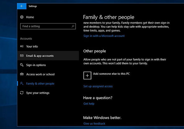 Add someone else to this PC