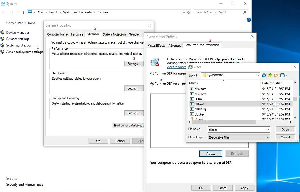 Add dllhost.exe to the DEP Exception