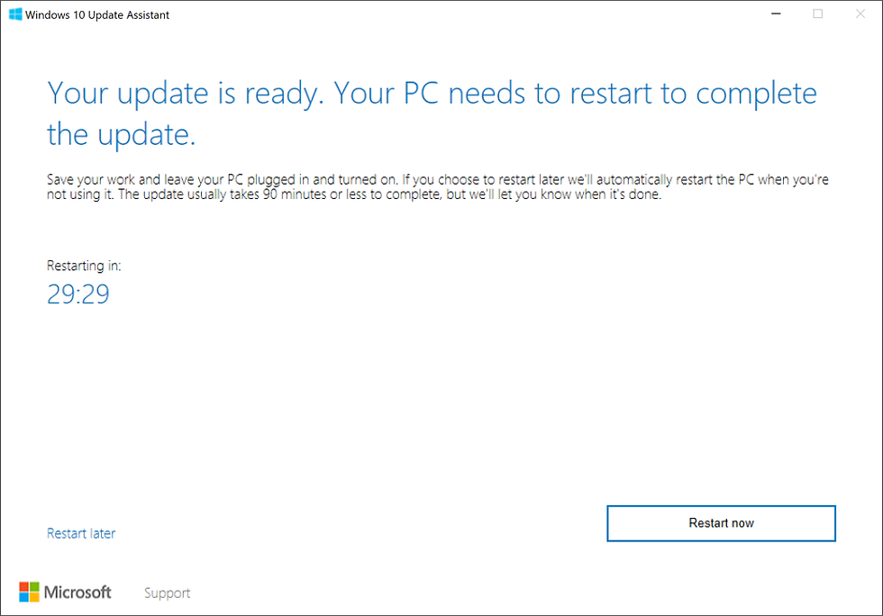 Update Assistant Wait for restart to install updates