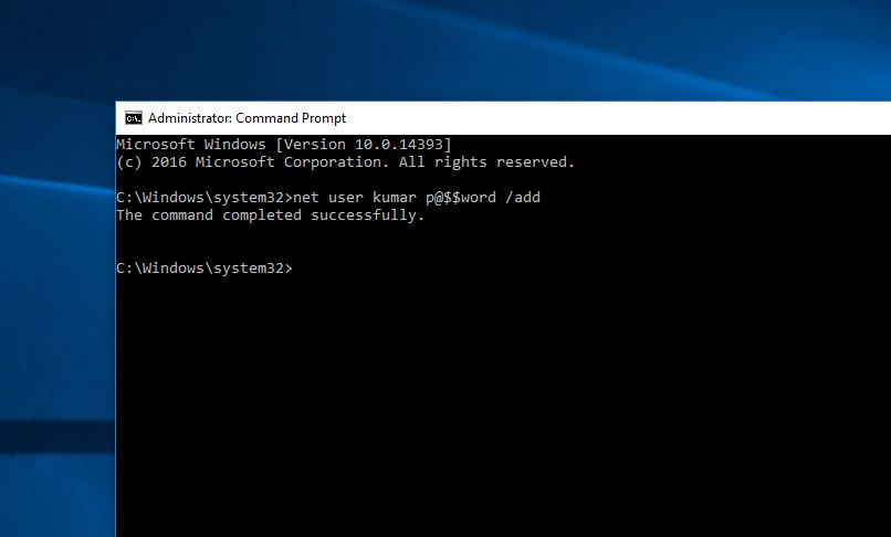 Add new user account using cmd