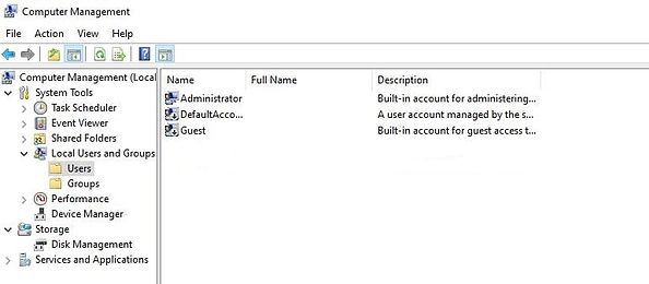 Default user accounts Windows PC