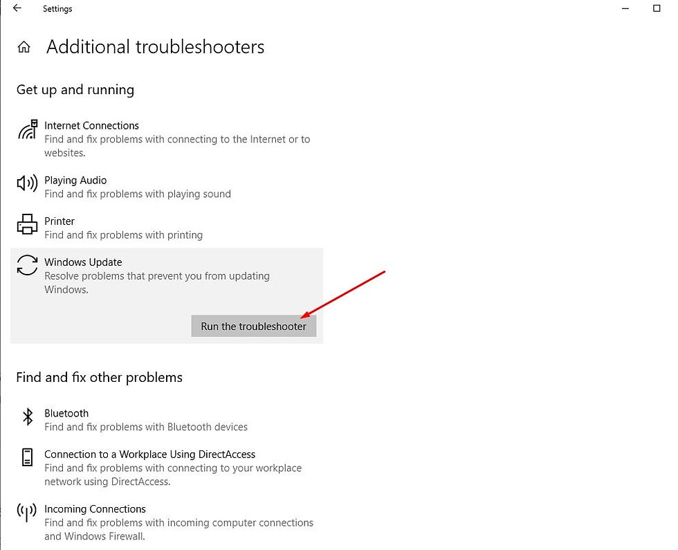 Run Windows update troubleshooter