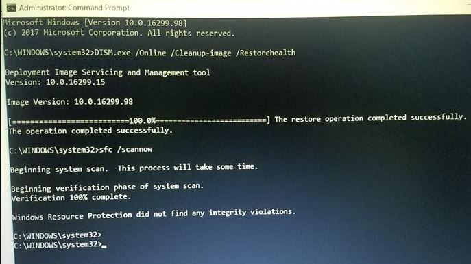 DISM restore health and sfc utility command