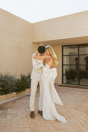 Editorial Mediterranean wedding in Mallorca, couple kissing portrait The Lodge