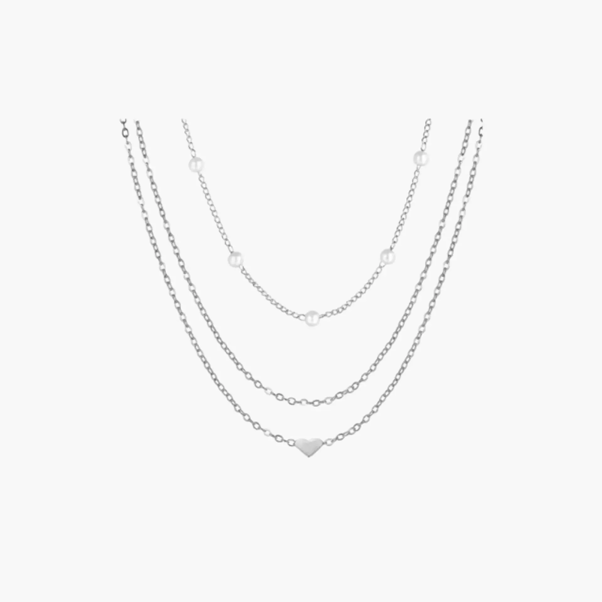 Colar Multicamadas de Pérolas e Coração