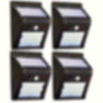 Set of four 20 LED solar wall lights with sensors.