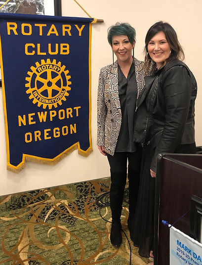 Salon Ethos owner Liz Rose and Advanced Stlylist Janae Wieboldt speak at the February 20, 2020 Rotary of Newport meeting.