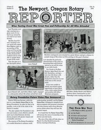 Rotary of Newport, Oregon 2.19.09 newsletter