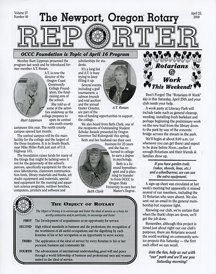 Rotary of Newport, Oregon April 23, 2009 newsletter