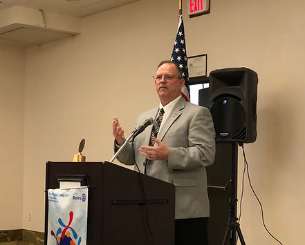 Brian Norris of Bateman Funeral Home speaks at the February 6, 2020 Rotary of Newport meeting.