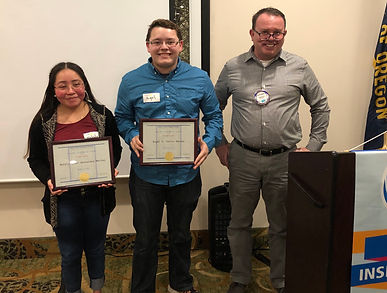 Four Way Test contestants Nataly Noemi Hernandez Merino and Angel G. Torres Mateos with Freddy Saxton.