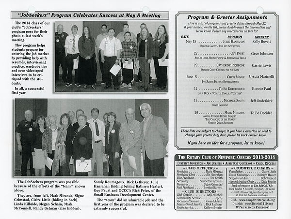 May 15, 2014 Rotary of Newport, Oregon Newsletter