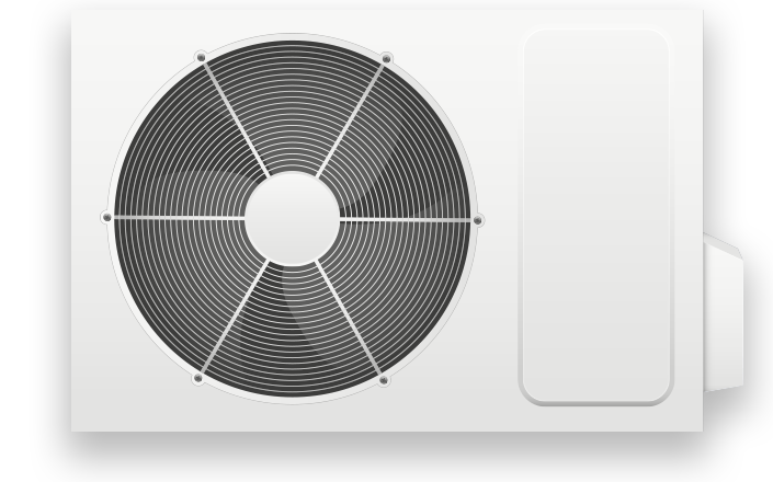 White HVAC unit with fan for cooling system, Ductless Mini Splits.