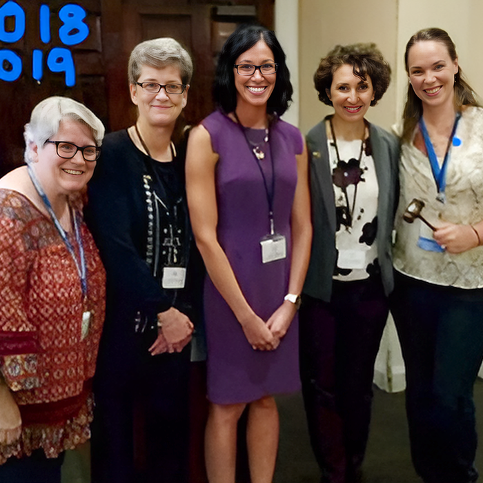 Five women pose for a group photo at the 2018-2019 conference