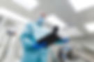 close-look-scientist-blue-lab-suit-stand-metal-chromed-stairs-laboratory-look-tablet-from-