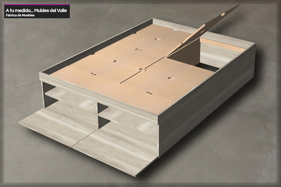 Miniatura: CAMA DE 2 PLAZAS con baulera y zapatera