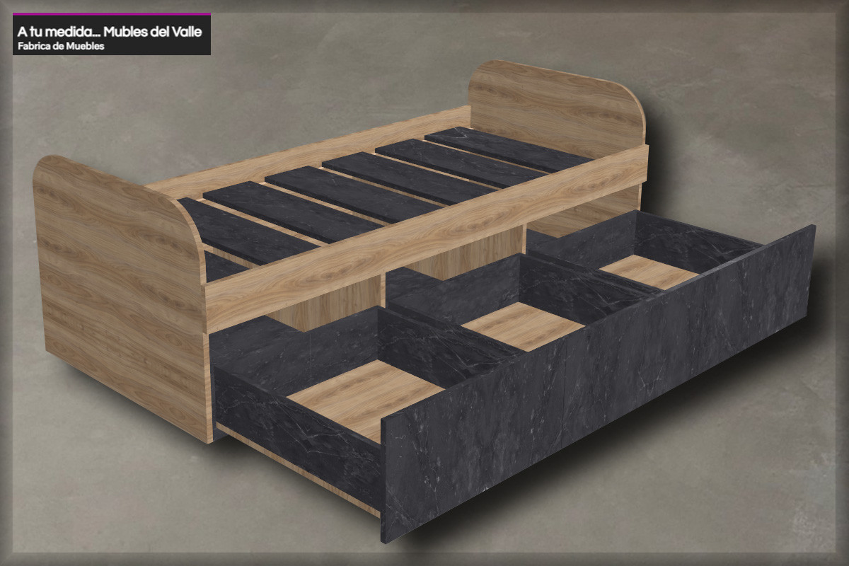 CAMA DE 1 PLAZA con 3 cajones