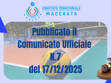 Pubblicato il comunicato ufficiale N. 7