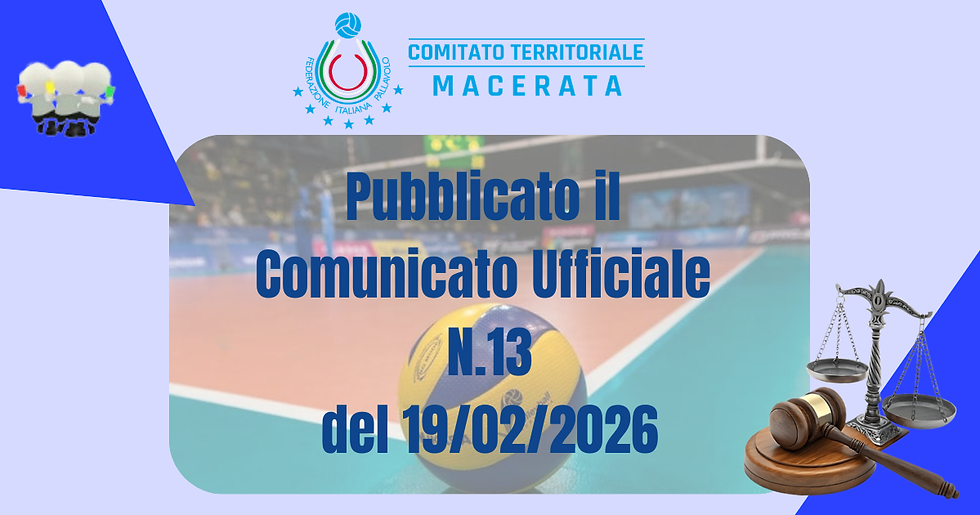 Pubblicato il comunicato ufficiale N. 13