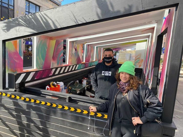 bianca ROMERO artist, nyc artist, female artist, interior decor, interior mural, abstract mural, restaurant mural, interior design, colorful mural, blend astoria, commissioned mural, muralist for hire, artist for hire, street artist, muralist nyc