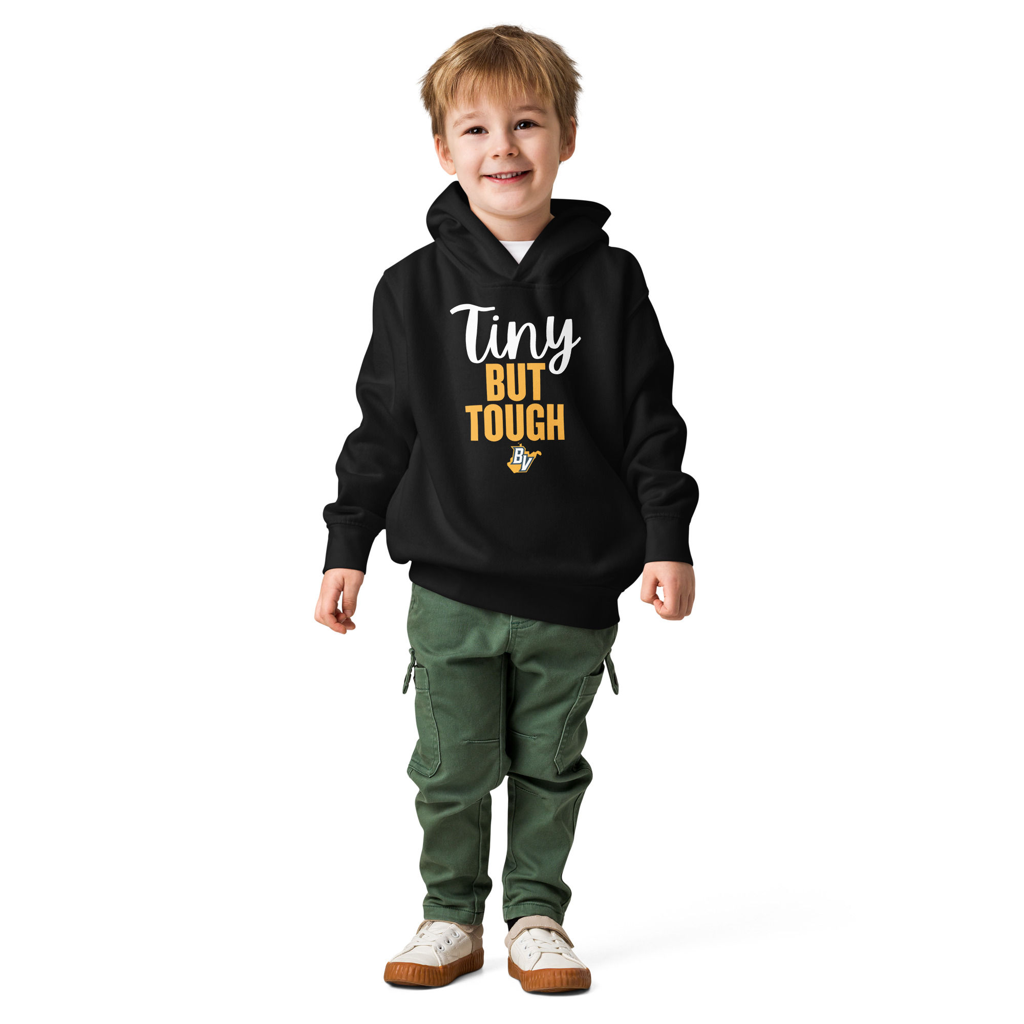 Tiny but tough (white)- Toddler fleece pullover hoodie