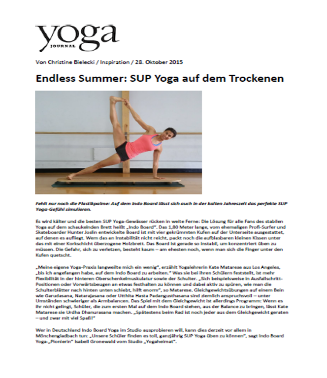 Yoga Journal Artikel SUP Yoga