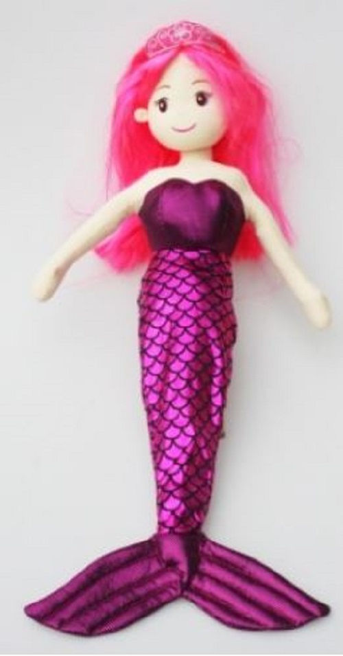 COTTON CANDY LARGE MERMAID TIANA WITH PINK HAIR AND TIARA 70CM 27 INCH