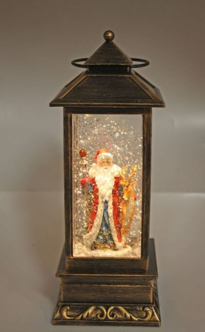 Thumbnail: COTTON CANDY BRASS CHRISTMAS LANTERN WITH SANTA DEER LIGHT UP LED WITH GLITTER