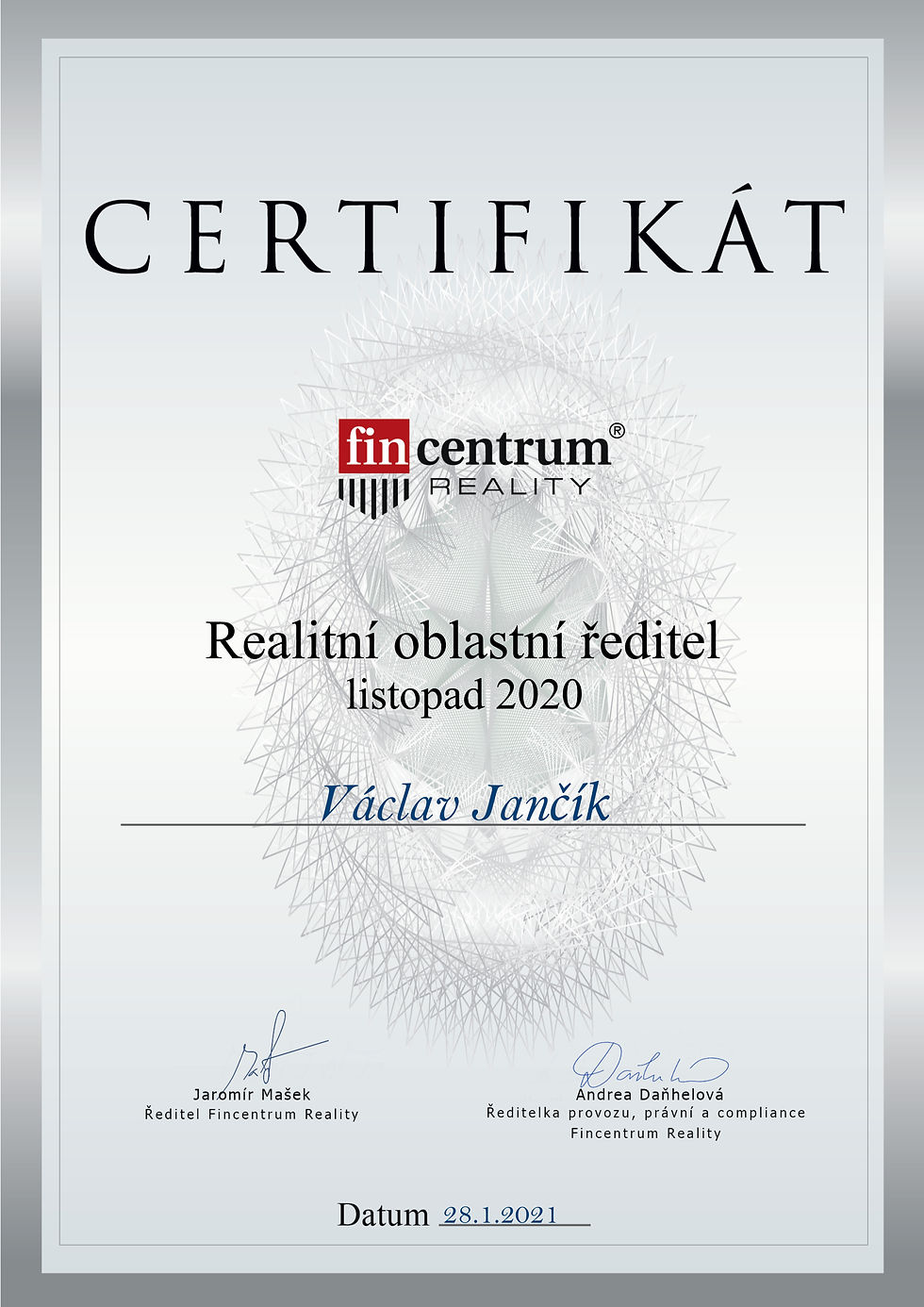 Certifikáty - Václav Jančík