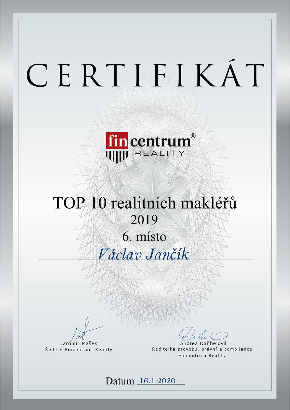 Certifikáty - Václav Jančík