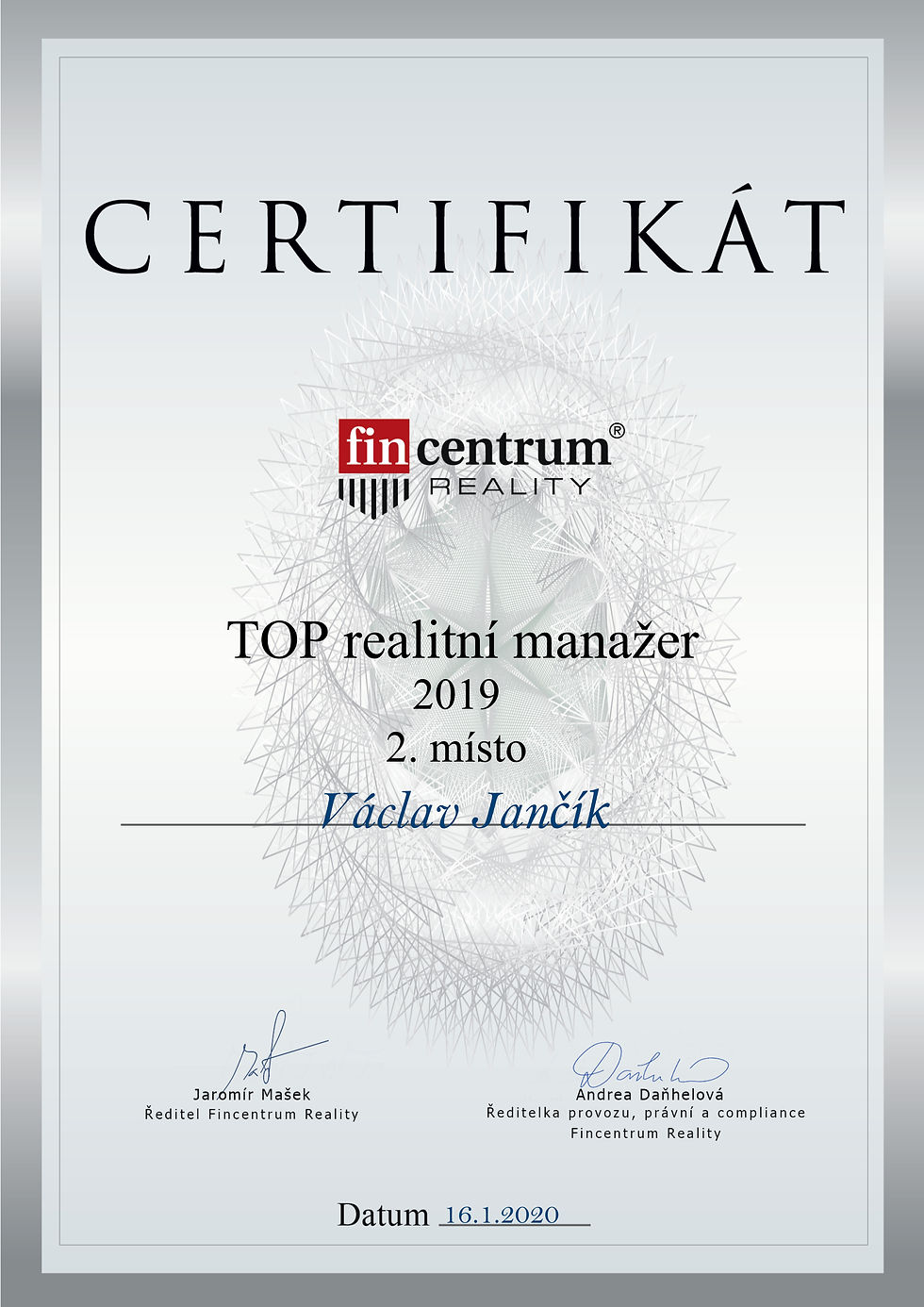 Certifikáty - Václav Jančík
