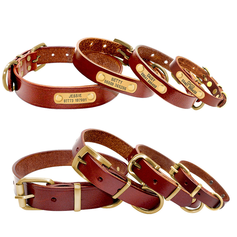 Thumbnail: Custom Leather Dog Collars with Engraved ID Tags