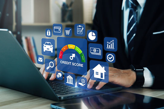 Credit score concept.Businessman evaluate customer statistical data with credit score icon