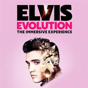 Elvis Evolution The Immersive Experience poster with Elvis Presley's face on pink background