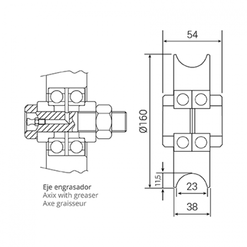 Miniatura: Roda Doble Rod. Greixador Canal Rodona Ø160