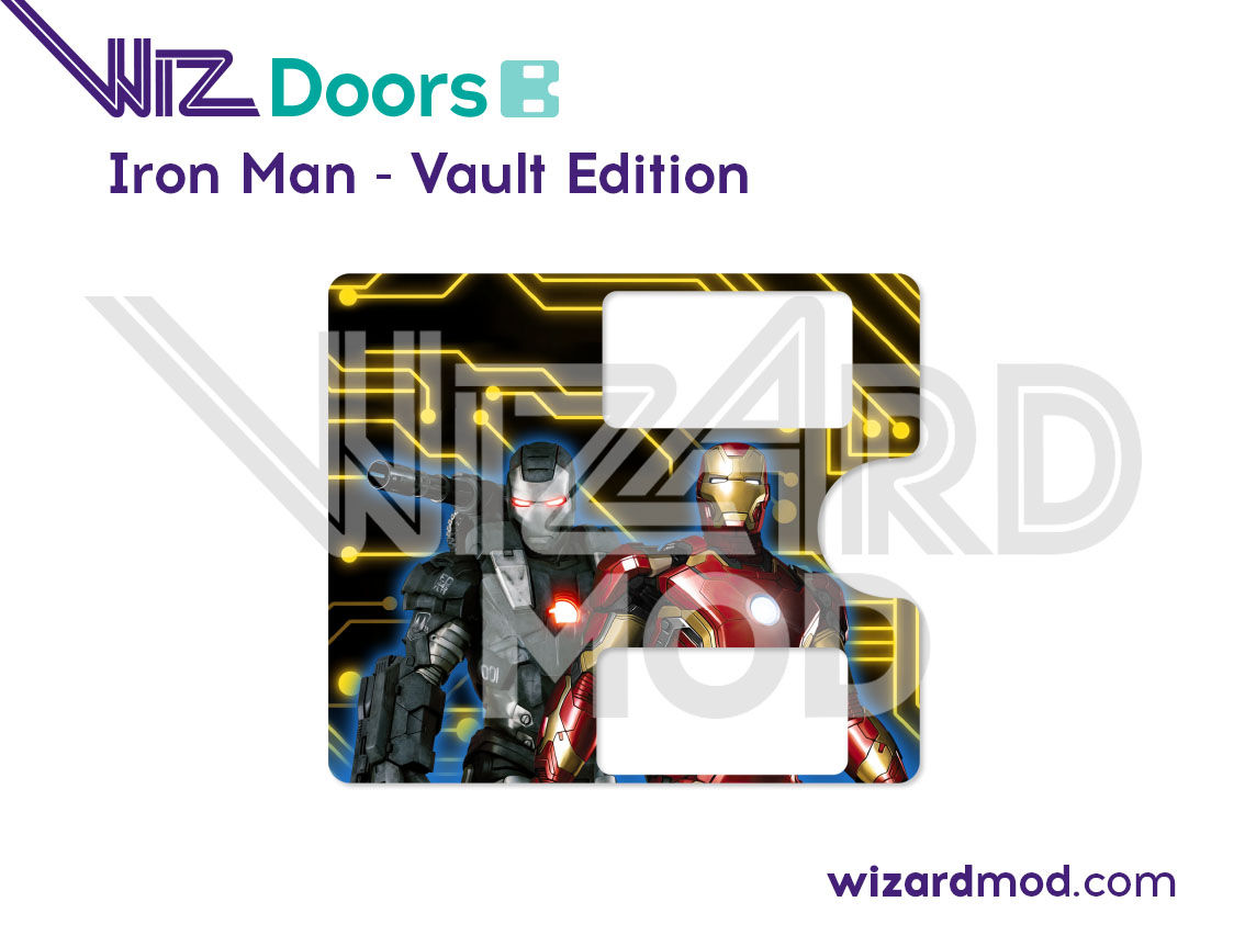 WizDoors magnetic door panels for Iron Man - Vault Editio pinball showcasing premium artwork and easy removable installation.