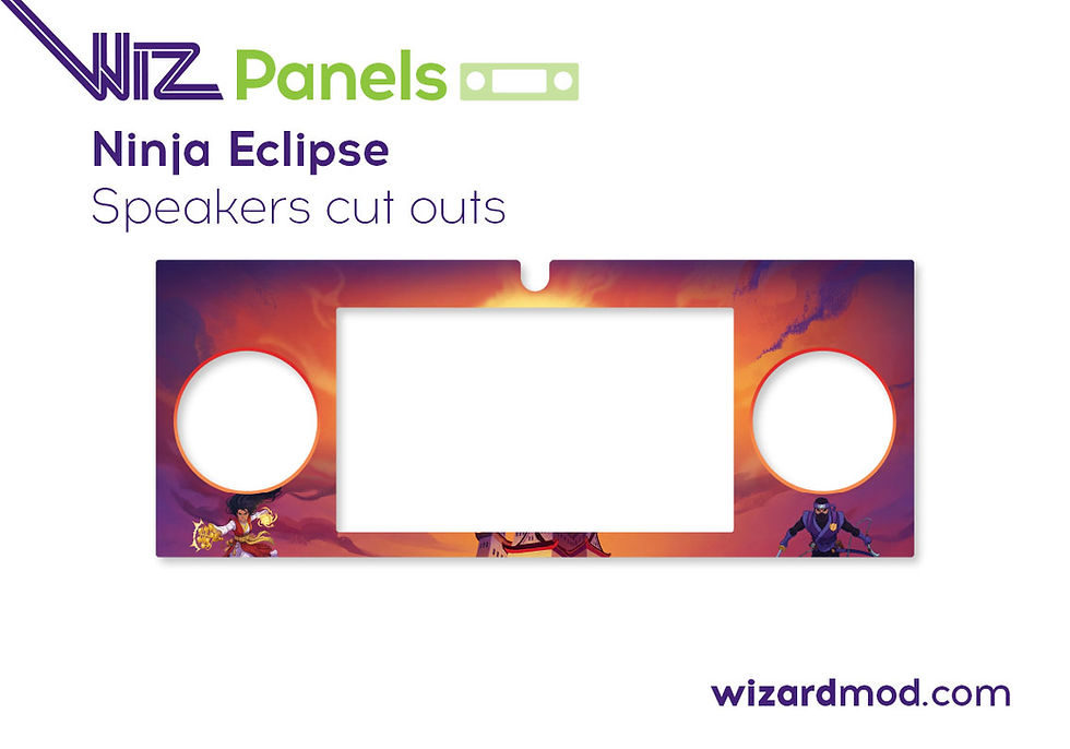 Magnetic Mod WizPanels speaker panel cover installed on a Ninja Eclipse pinball machine, showcasing the colorful custom art.
