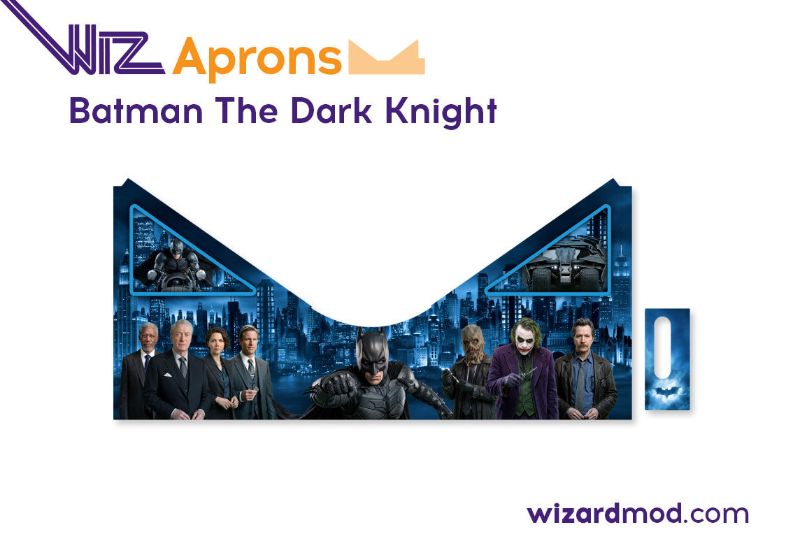 Batman The Dark Knight pinball WizAprons magnetic apron cover design preview featuring snap-fit installation with no adhesive