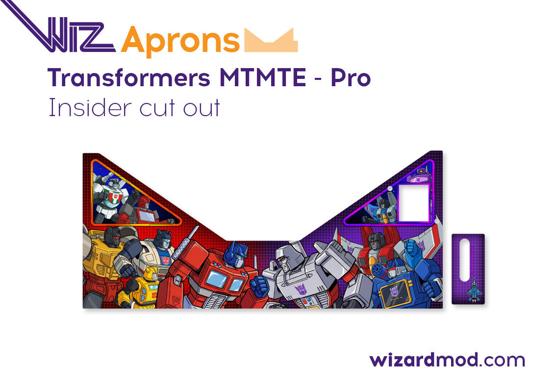 Transformers pinball WizAprons apron skins design preview featuring colorful artwork and removable decal installation.