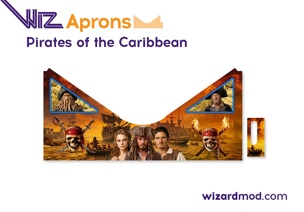 Pirates of the Caribbean pinball WizAprons magnetic apron cover design preview featuring snap-fit installation with no adhesi