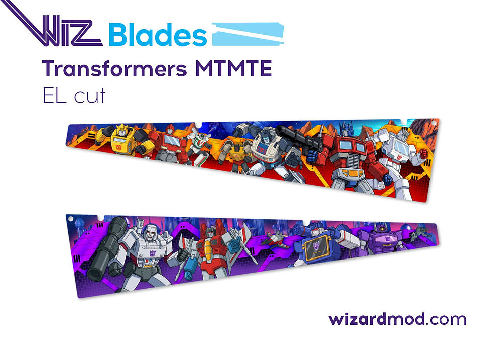 A set of WizBlades removable sideblades decals with thick scratch-resistant protection for Transformers pinball.