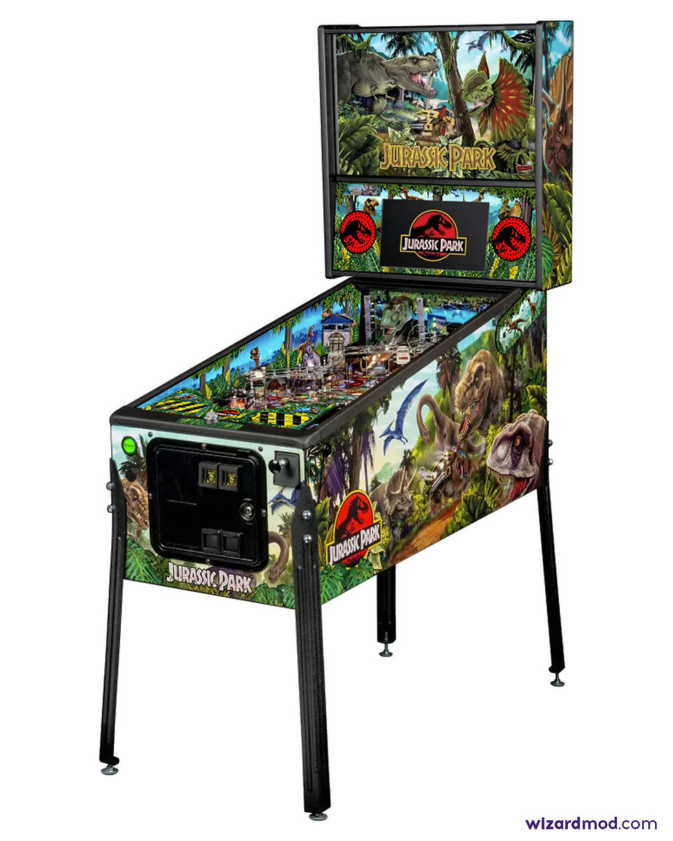 Jurassic Park pinball machine with custom mods by Wizard Mod.