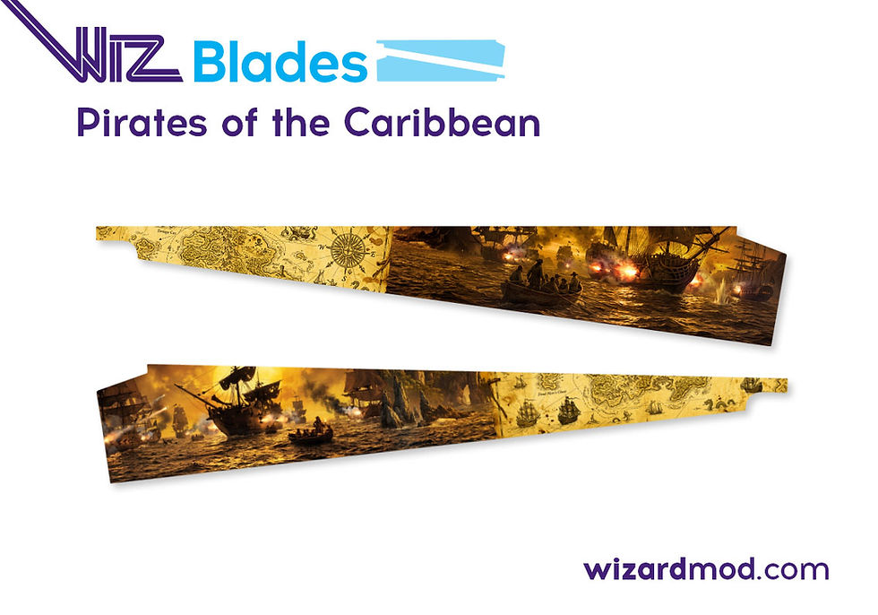 Pirates of the Caribbean pinball WizBlades game blades design preview featuring removable easy-install decals.