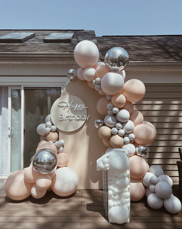 Balloon Decorations with Backdrop and Neon sign, first birthday balloon display, mosaic balloon number one