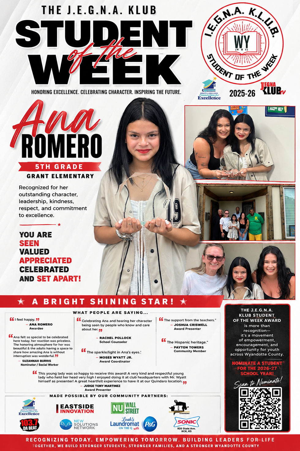 Seen, Celebrated, and Set Apart: How Ana Romero's Smile Transformed a Student of the Week Award into a Powerful Story of Leadership, Belonging, and Hope