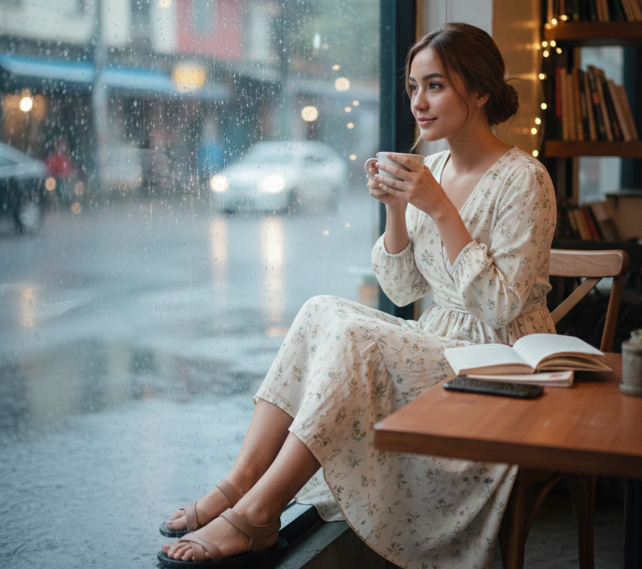 Close-up view of elegant women's Vara sandals on a wooden floor