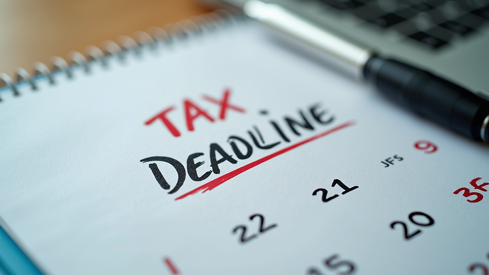 High angle view of a calendar marked with tax filing deadline