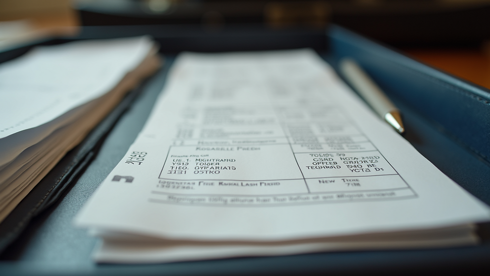 Eye-level view of a bunch of receipts stored in a folder