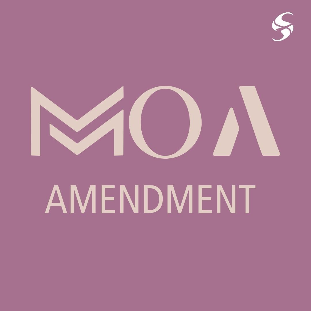 MOA AMENDMENT words on a purple background, for legal document.
