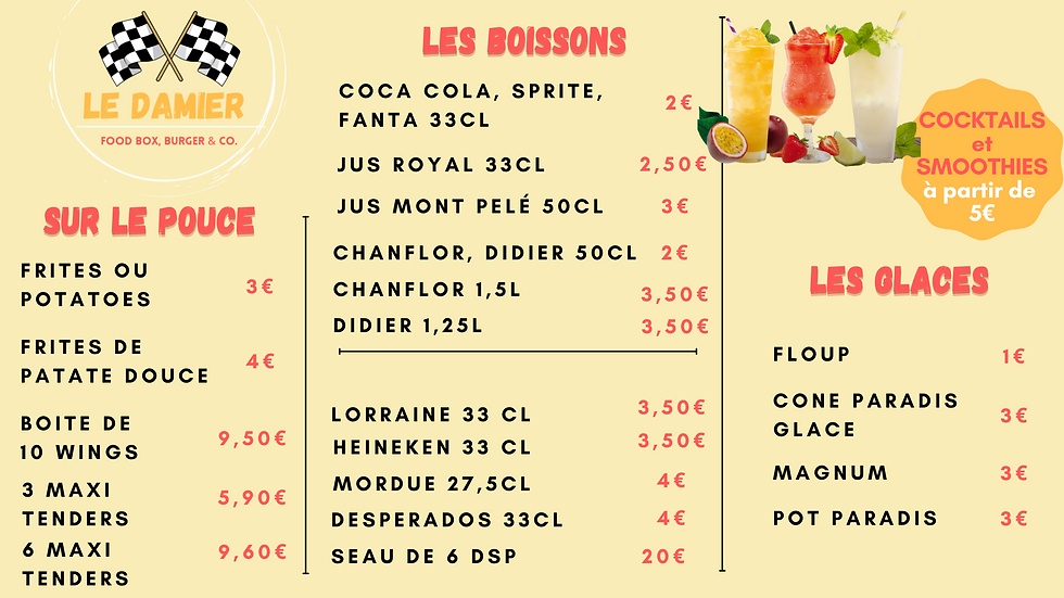 menu boisson kart